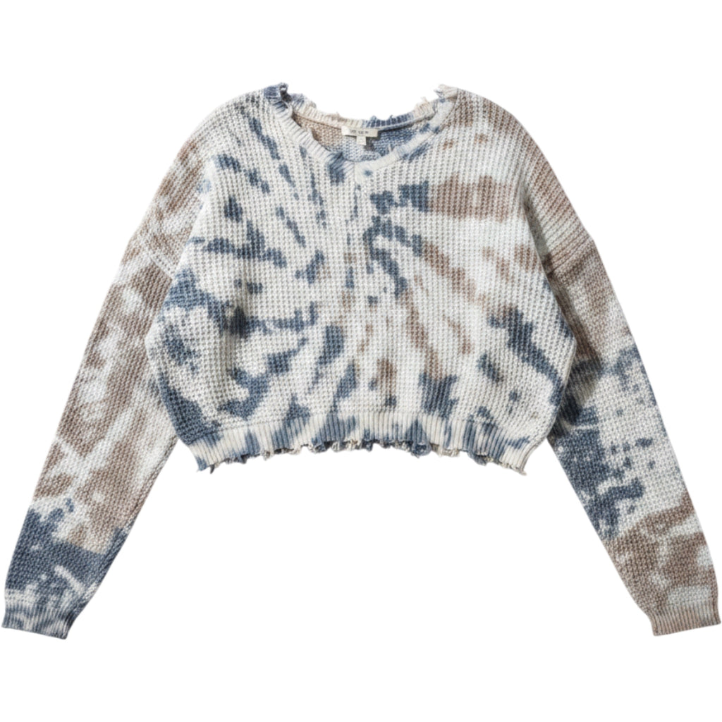 Jessica Simpson Tie Dye Cropped Sweater Women's Large Cotton Distressed Knit
