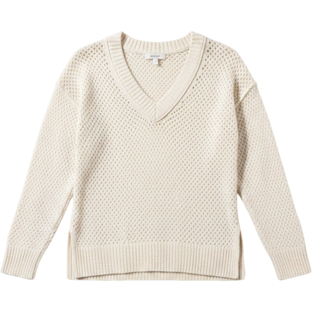 Aerie Cream Open Knit V-Neck Sweater XS Cozy Lightweight Textured Casual