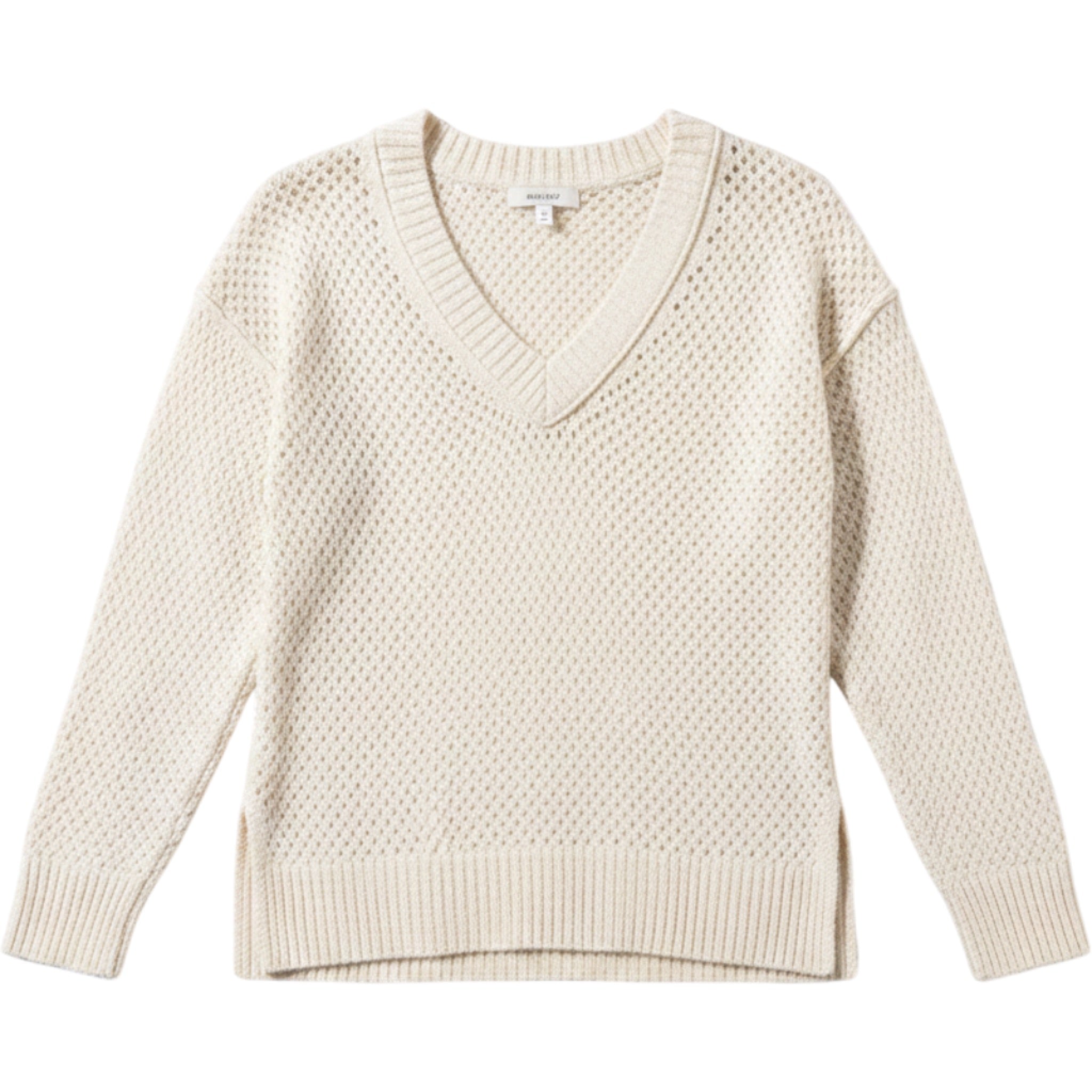Aerie Cream Open Knit V-Neck Sweater XS Cozy Lightweight Textured Casual