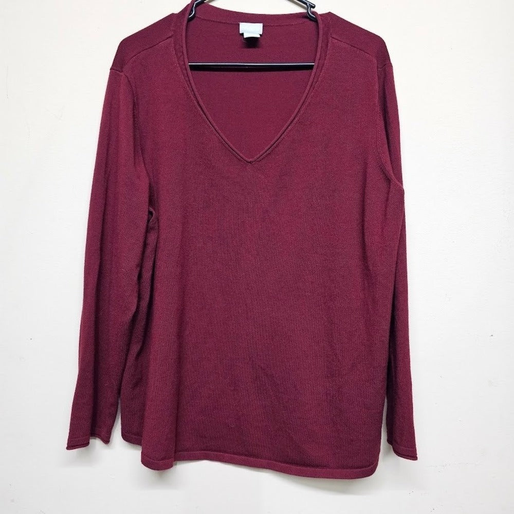 Chico's 3 XL Red Workwear Long Sleeve Knit Top Women Stretch Layer Classic