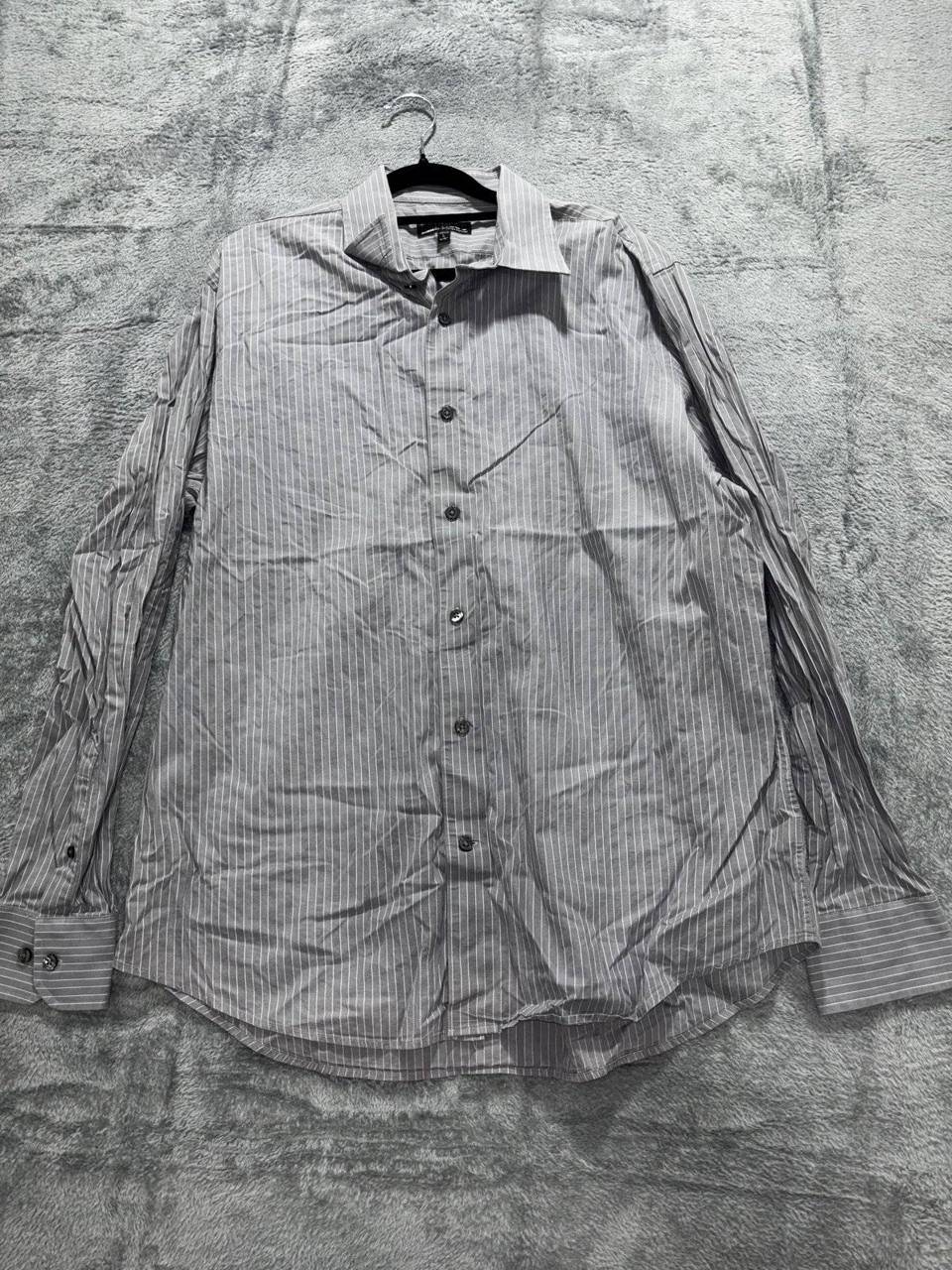 Express Men's Gray Striped Dress Shirt Size L