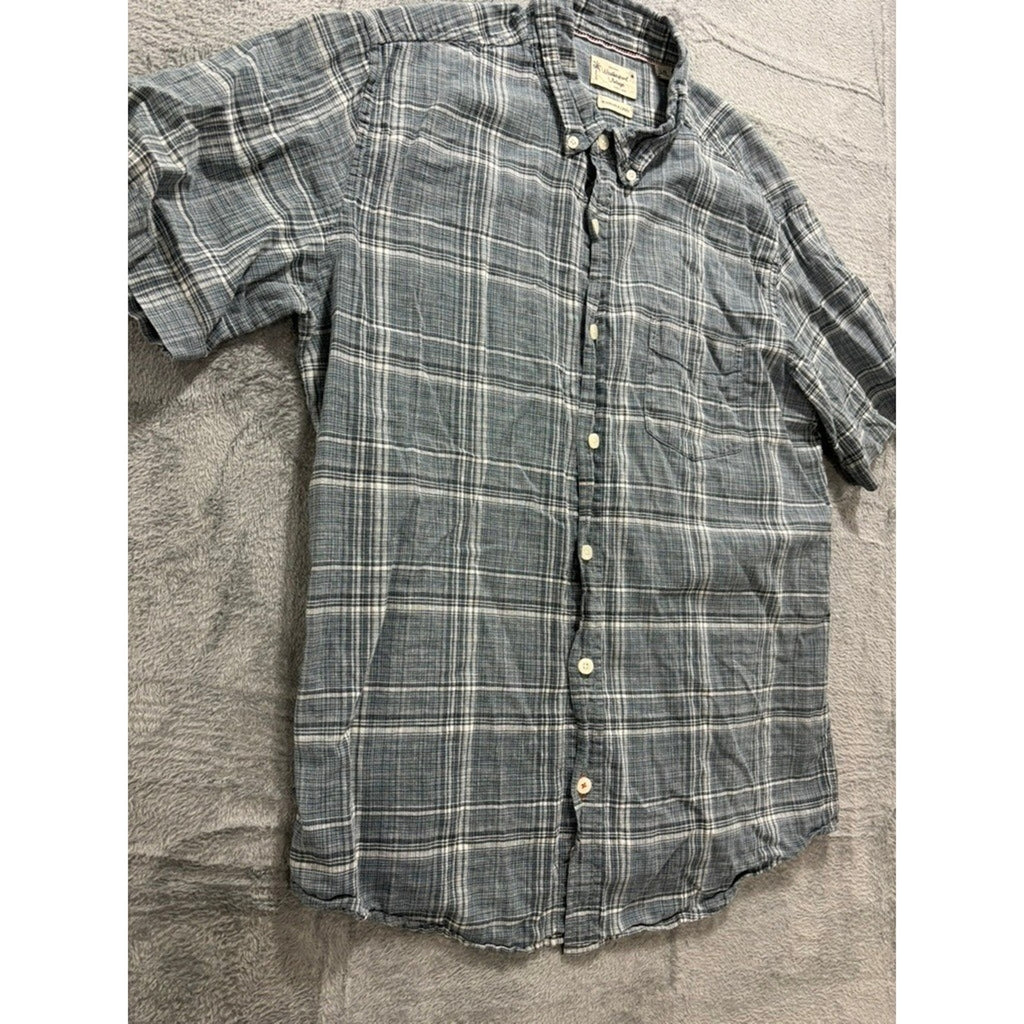 Weatherproof Vintage Shirts Mens L Plaid Linen Button Up Short Sleeve
