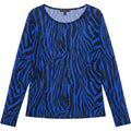 Fashion to Figure Blue Black Zebra Animal Print Sheer Long Sleeve Top Size 2 2x