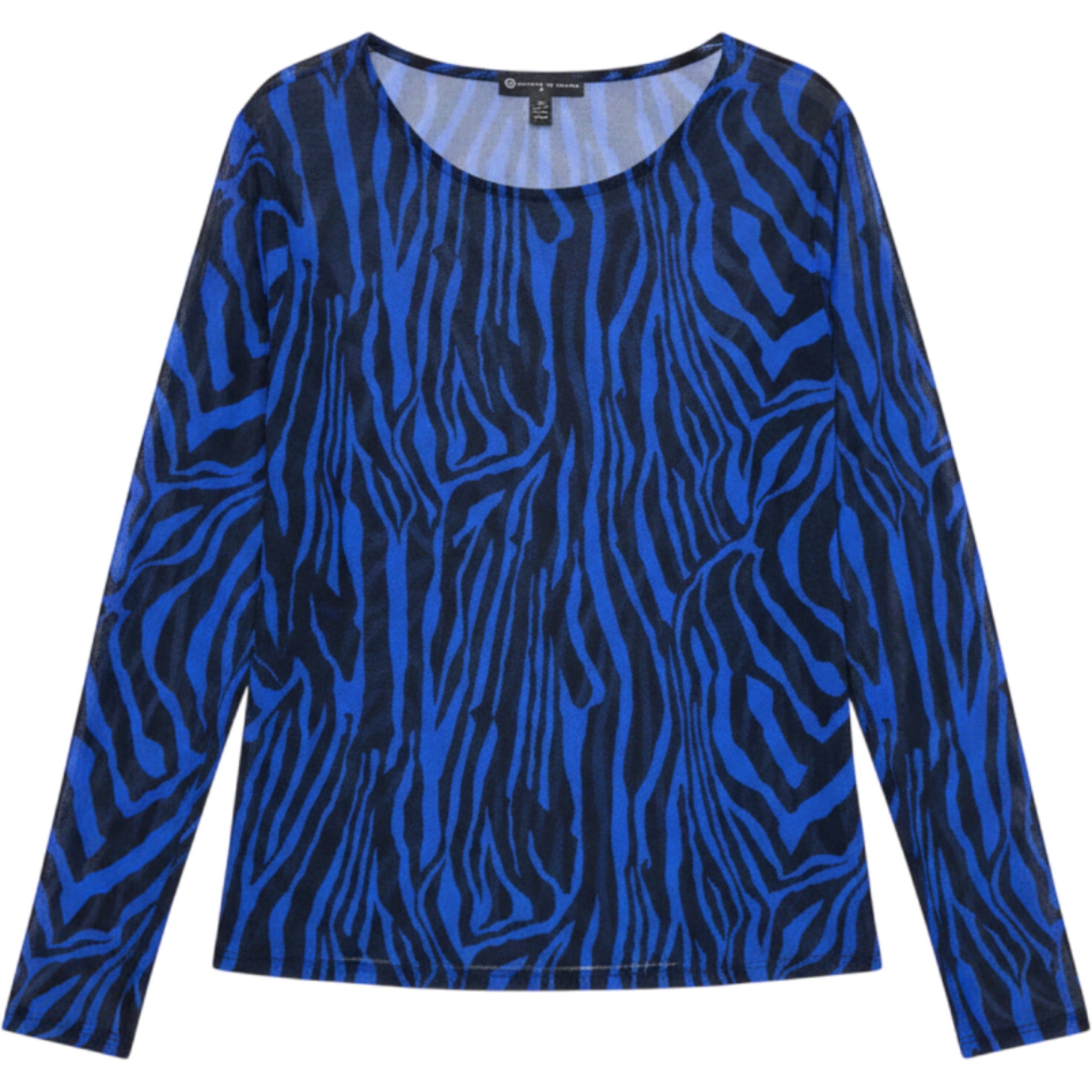 Fashion to Figure Blue Black Zebra Animal Print Sheer Long Sleeve Top Size 2 2x