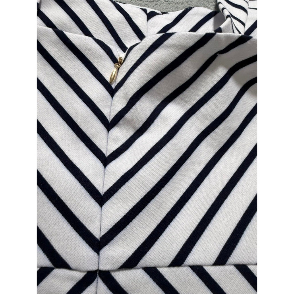 Womens Navy White Chevron Striped Fit Flare Mini Dress Square Neck Sleeveless