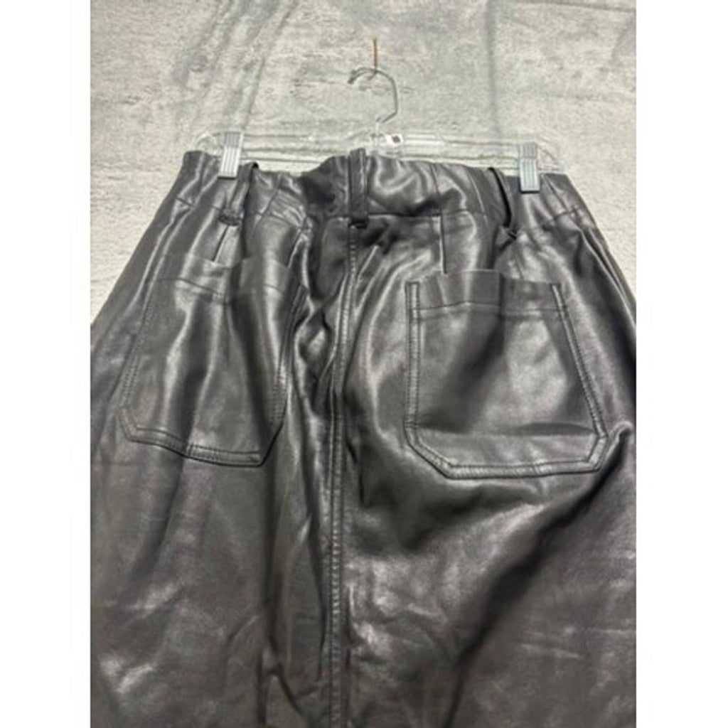 Maeve Anthropologie Black Faux Leather Maxi Skirt High Waisted Patch Pocket M