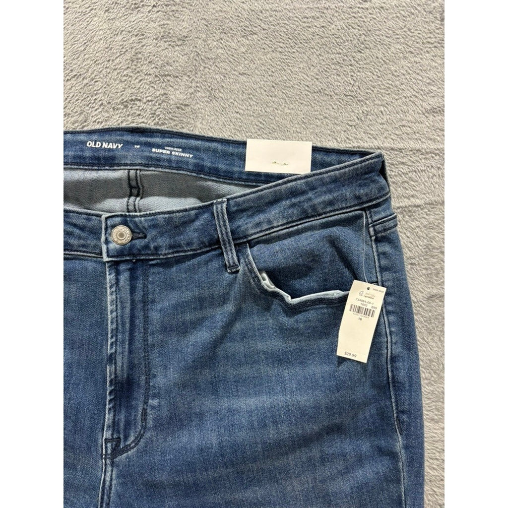 NWT Old Navy Jeans Women 16 High Rise Super Skinny Blue Denim Stretch Y2K Casual