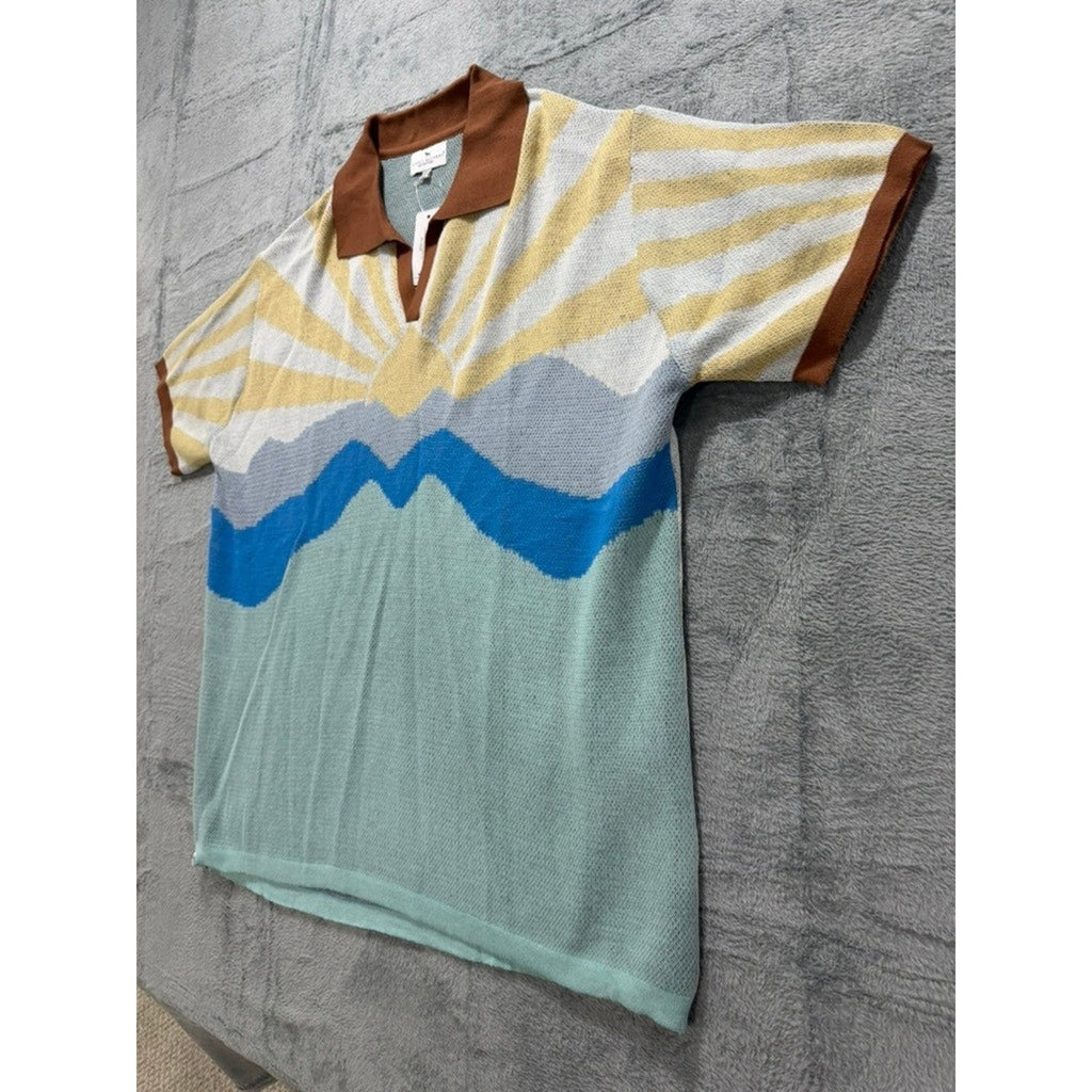 Simply Southern Polo Sweater Mens XXL Knit Sunrise Graphic Short Sleeve