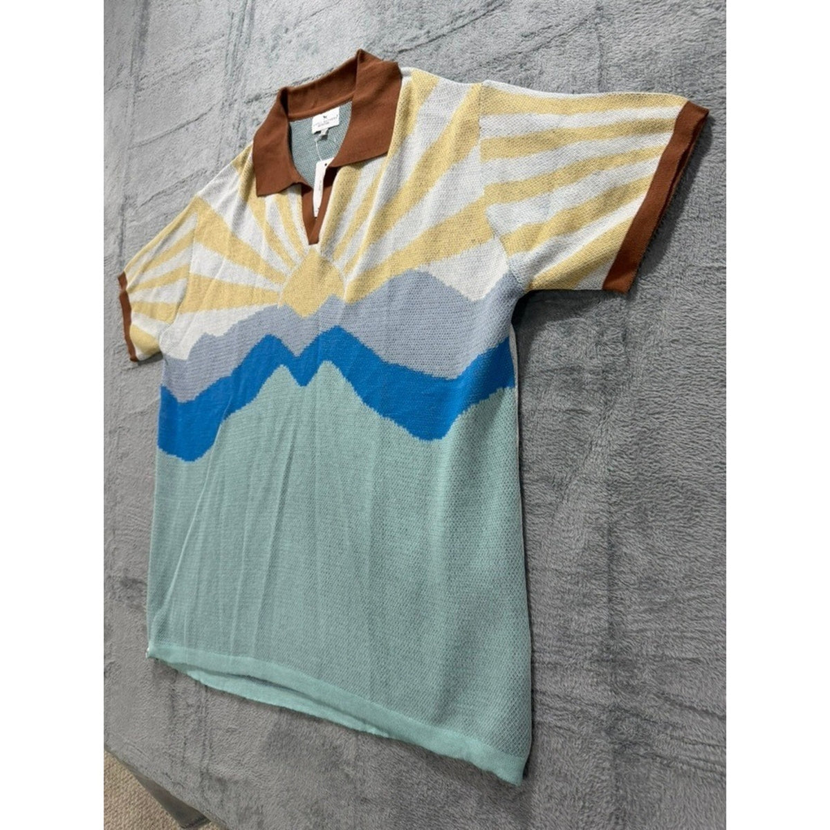 Simply Southern Polo Sweater Mens XXL Knit Sunrise Graphic Short Sleeve