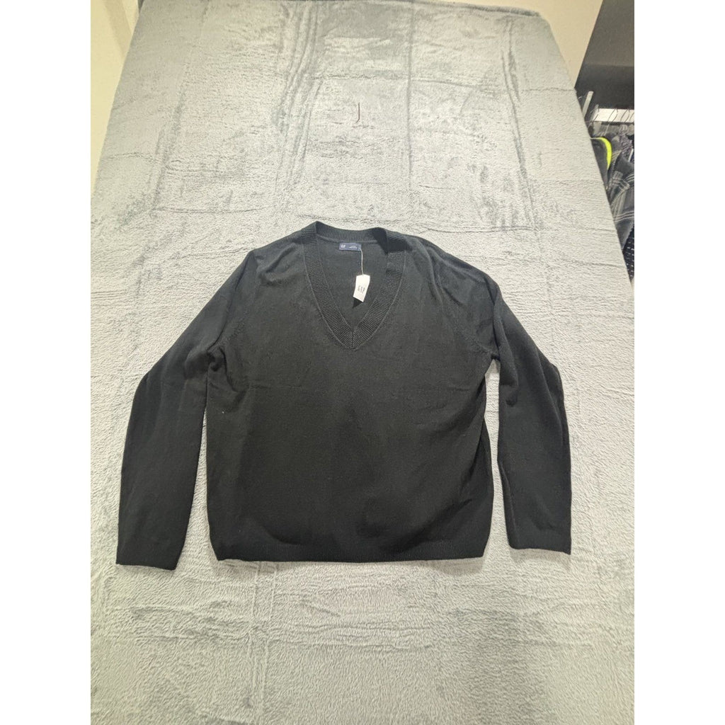 GAP Womens L Black V-Neck Sweater NWT Cotton Blend Classic Preppy Office Layer