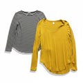 Old Navy Womens M Mustard & Striped Long Sleeve Tee 2pc Bundle Casual
