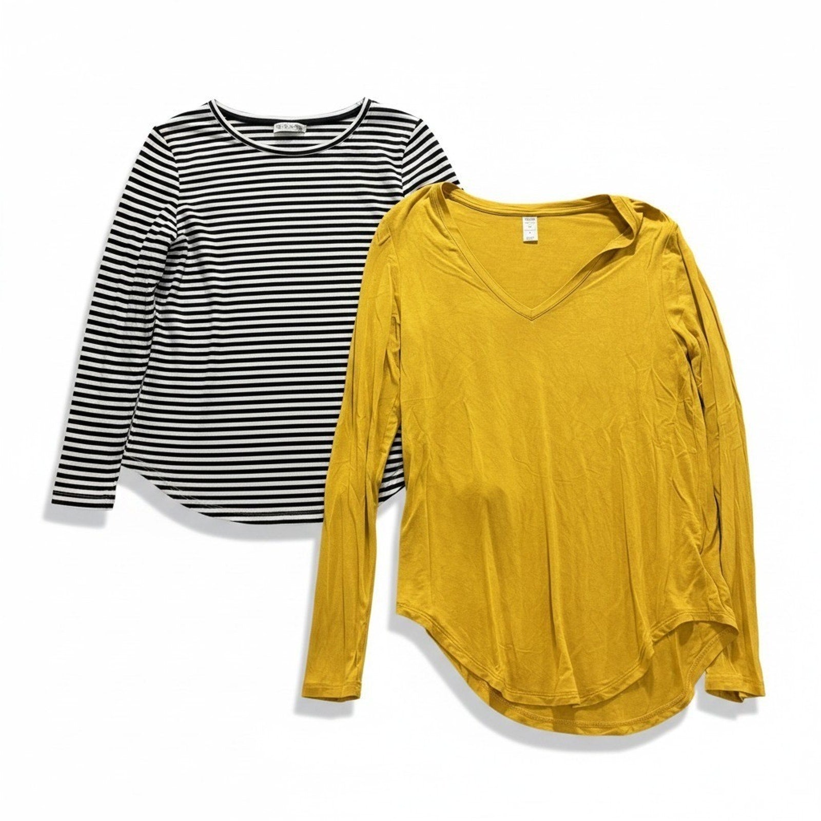 Old Navy Womens M Mustard & Striped Long Sleeve Tee 2pc Bundle Casual