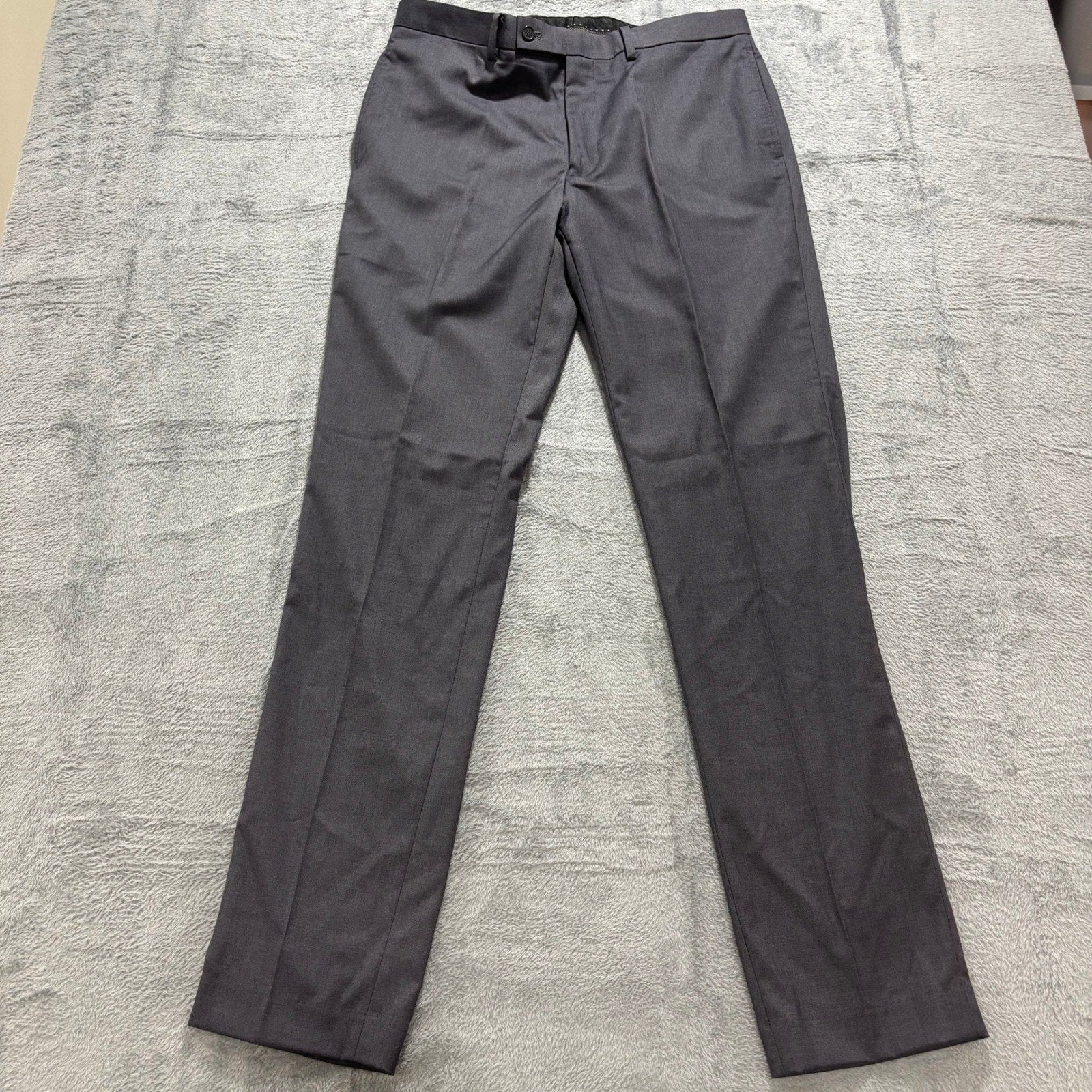 Gianco Ferro Mens 34x34 Gray Slim Fit Dress Pants Flat Front Preppy Career Wool