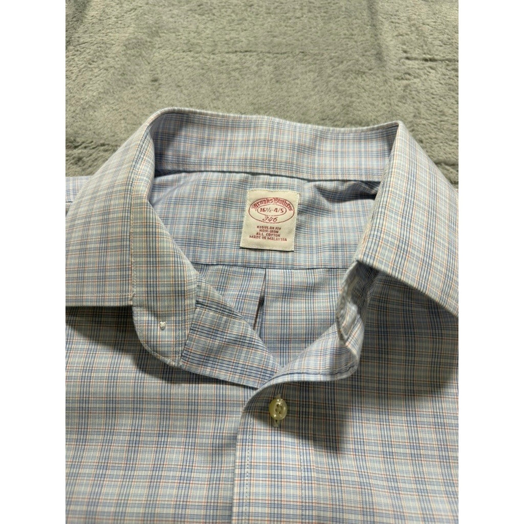 Brooks Brothers Dress Shirt Mens Large 16.5 34 Blue Check Cotton Classic