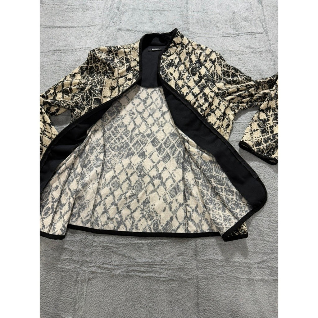 MSK Womens Snakeskin Print Sequin Zip Front Jacket Tan Black Animal Print XL