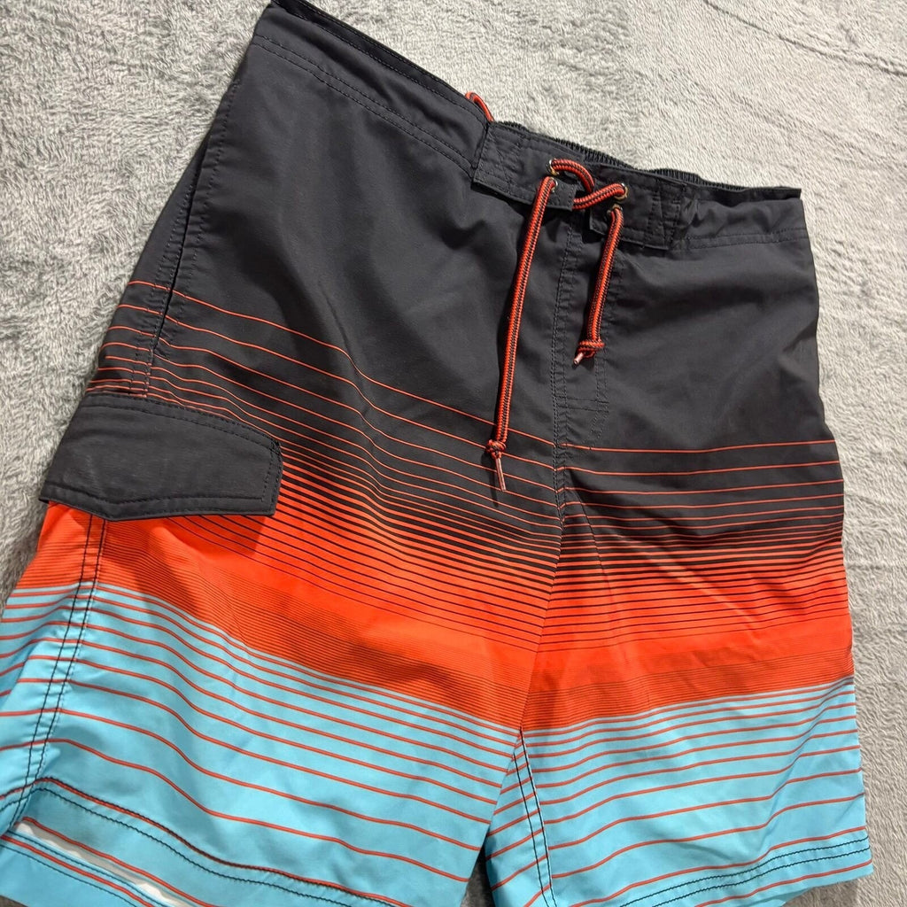 George M Black Orange Blue Ombre Striped Board Shorts Mens Casual Festival