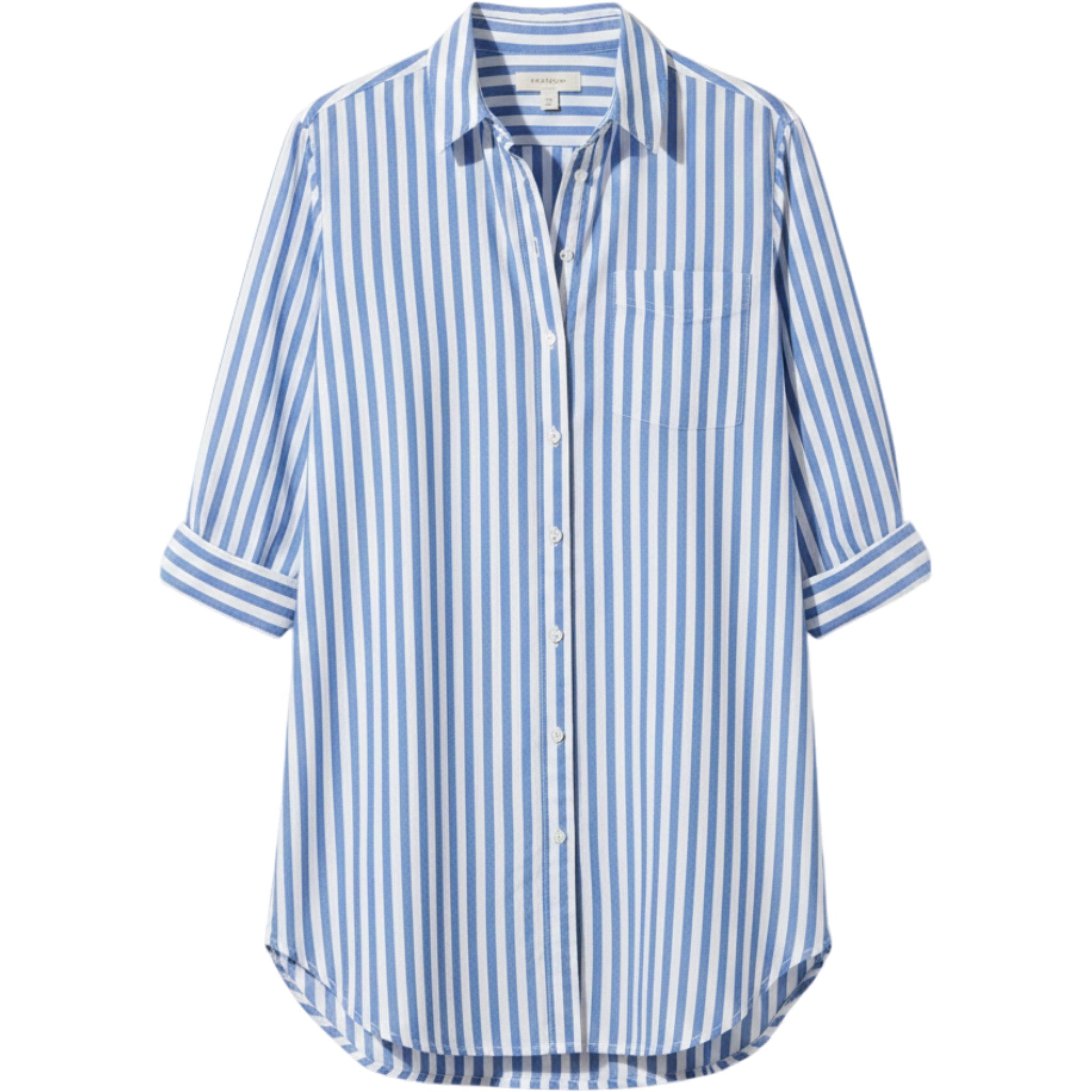 Lands' End Blue White Stripe Popover Blouse Size L 14-16 Cotton Top Relaxed