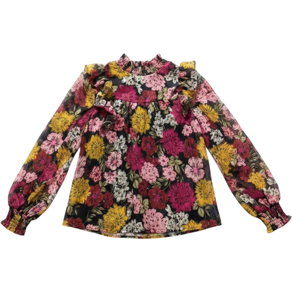 Adelyn Rae Floral Ruffle Blouse Womens S Boho Romantic Sheer Top NWT