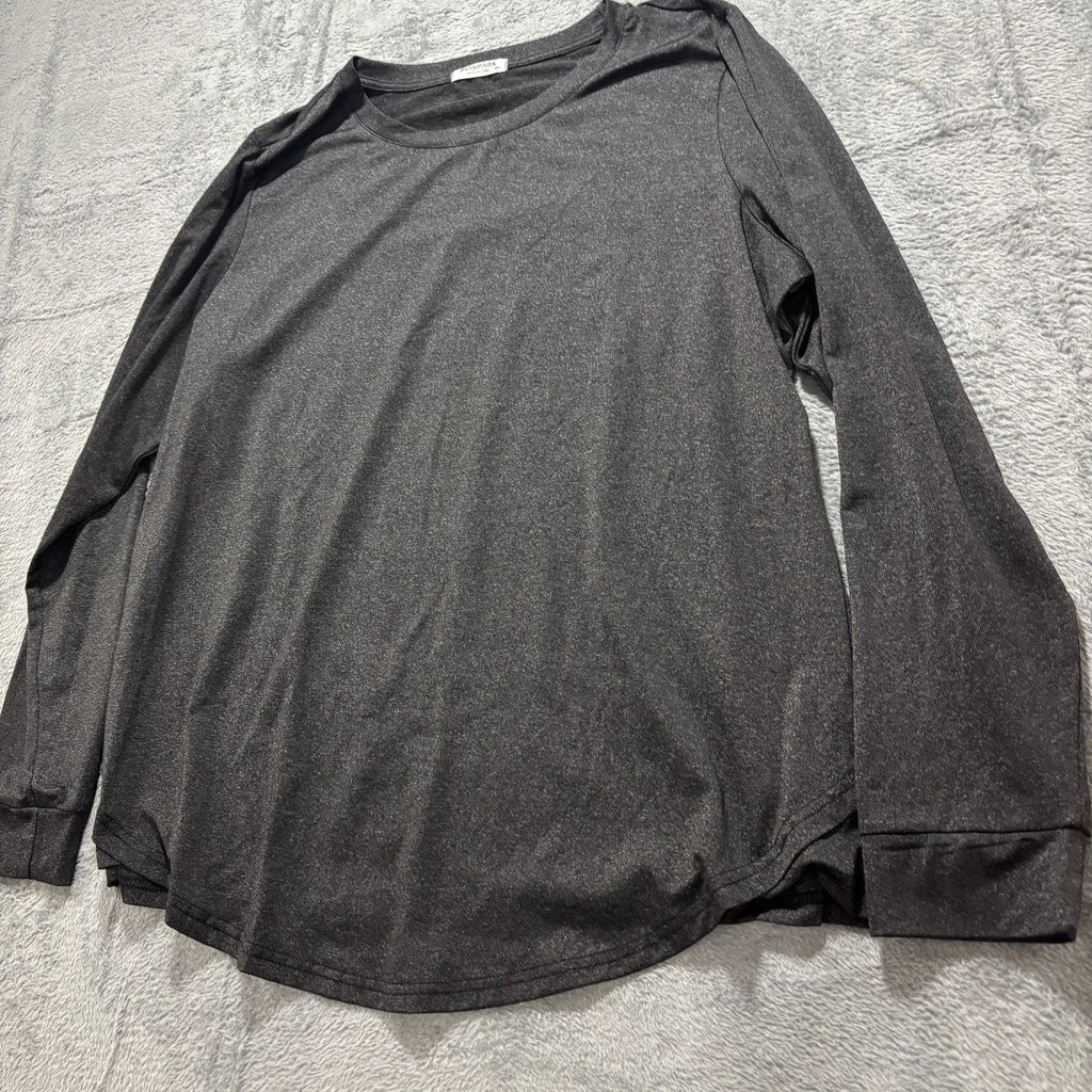 PINSPARK 2XL Charcoal Gray Womens Long Sleeve Top Athleisure Casual Gym Basic