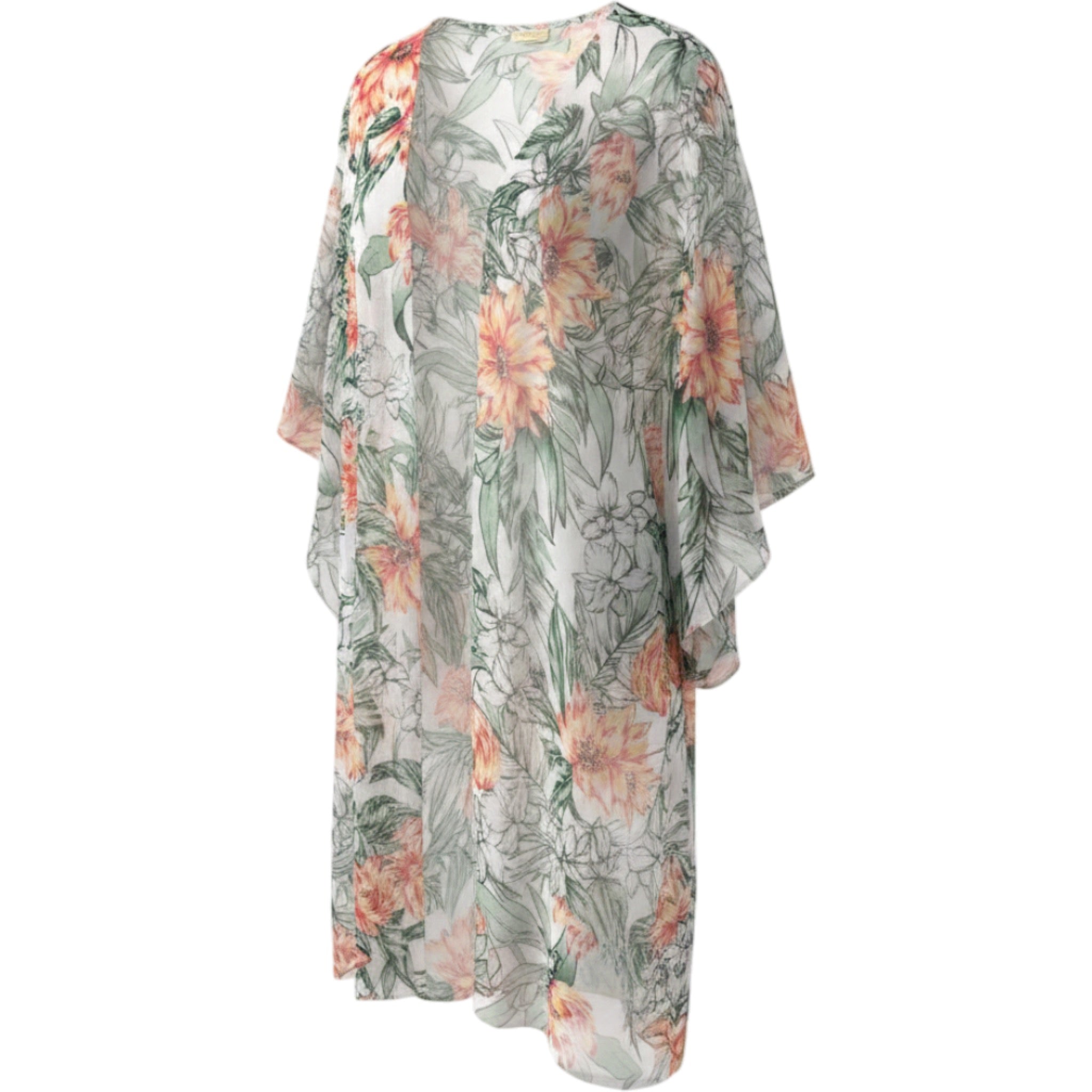 NYC Floral Kimono Duster Cardigan Tropical Boho Lightweight Cover Up 1X
