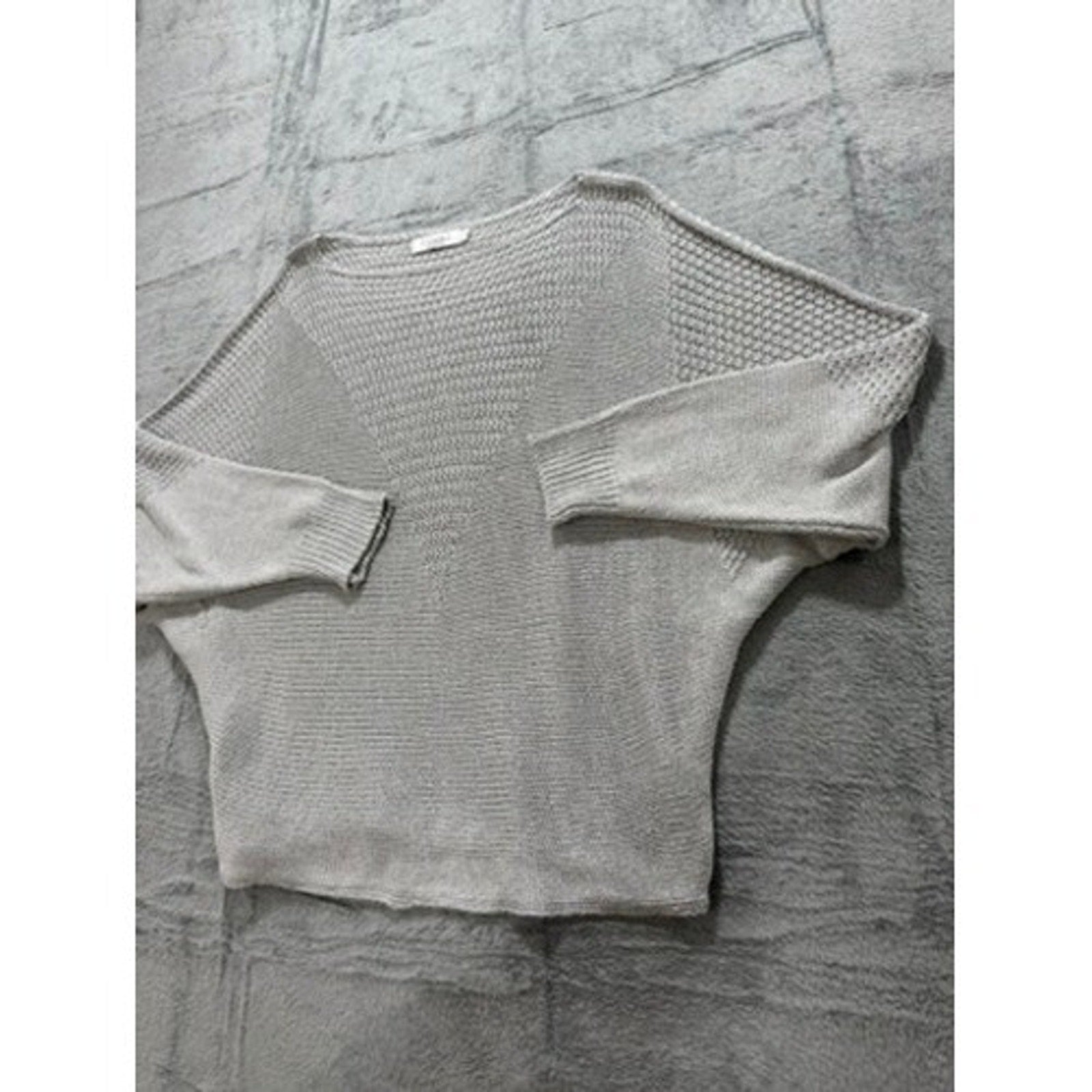 Luisa Ricci Italy Women Light Gray Mixed Knit Batwing Boat Neck Sweater Large