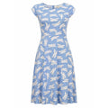 LOFT Dress Womens 12 Blue Dragonfly Print Cap Sleeve Fit Flare Midi