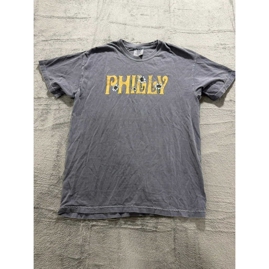Comfort Colors Philly Daisy Graphic T-Shirt Gray Heavyweight Cotton Mens Medium