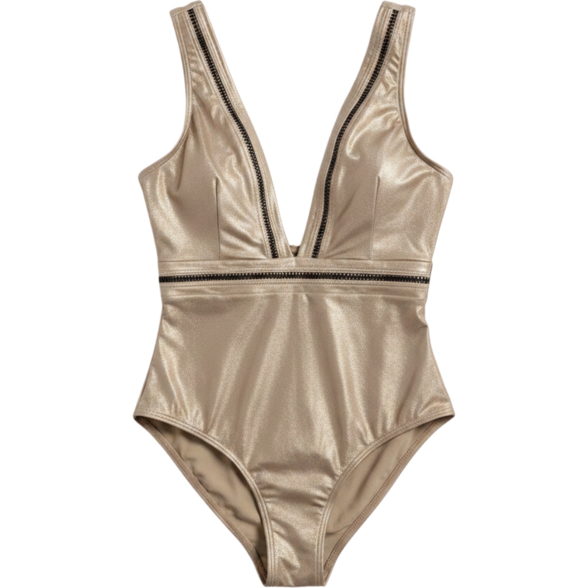 Ted Baker One Piece Swimsuit Metallic Gold Plunge Cutout Luxe Swim M