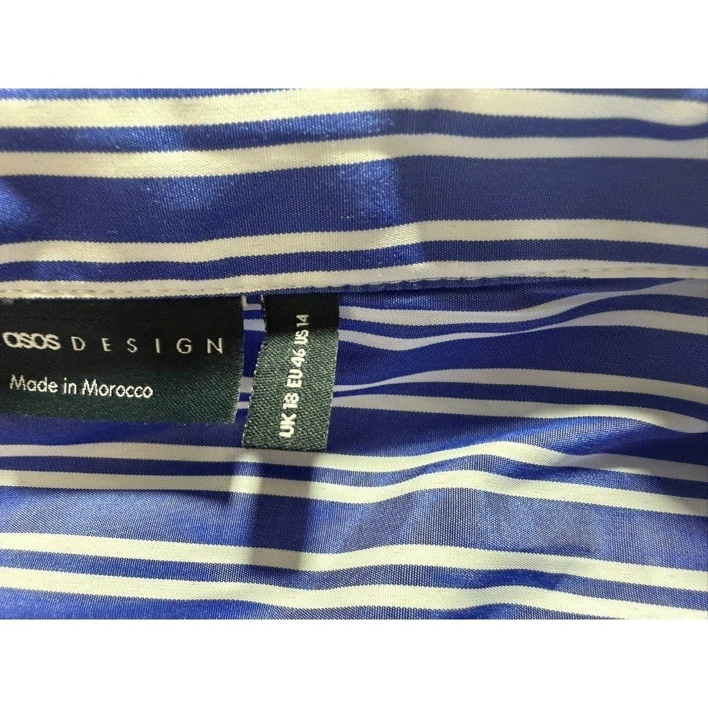 ASOS Design Button Up Shirt Womens US 14 Blue White Striped Pocket Blouse