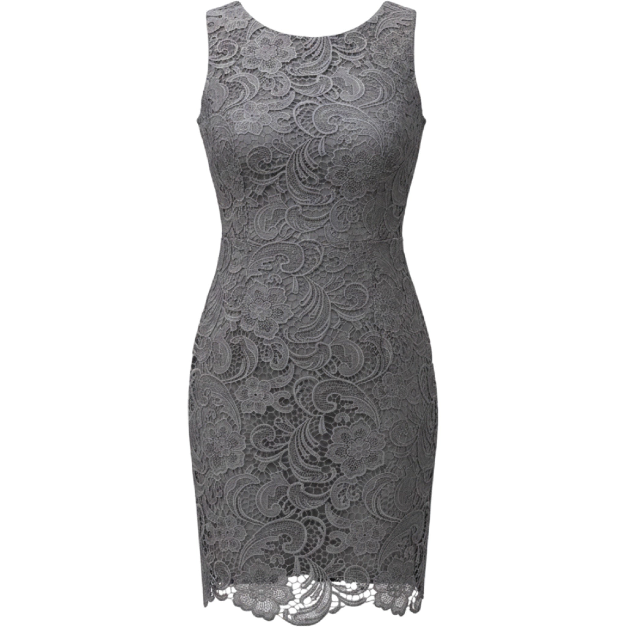 Adrianna Papell Lace Sheath Dress Gray Floral Cocktail Wedding Guest