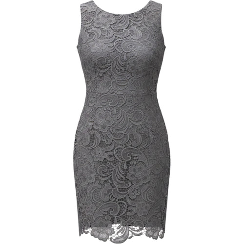 Adrianna Papell Lace Sheath Dress Gray Floral Cocktail Wedding Guest