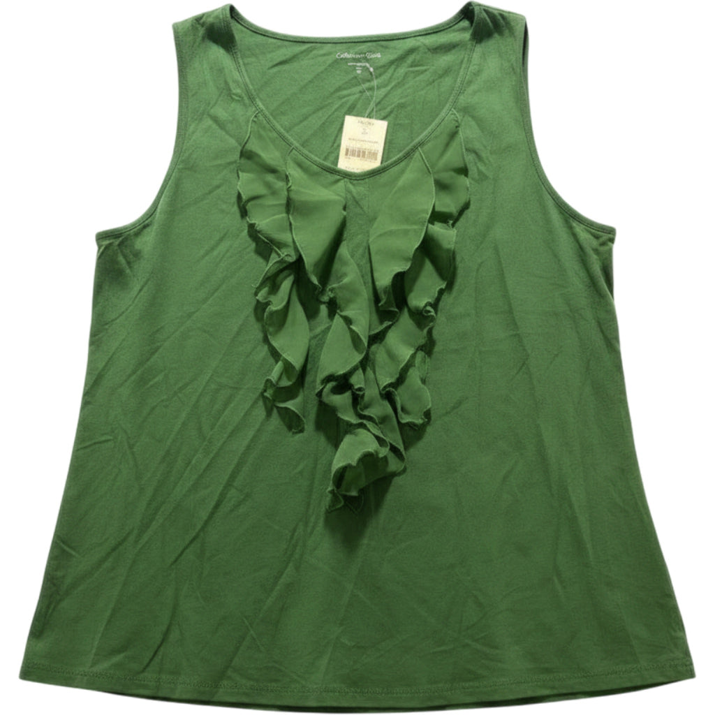 NWT Coldwater Creek Tank Top Womens XL Green Ruffle Front Casual Lightweight