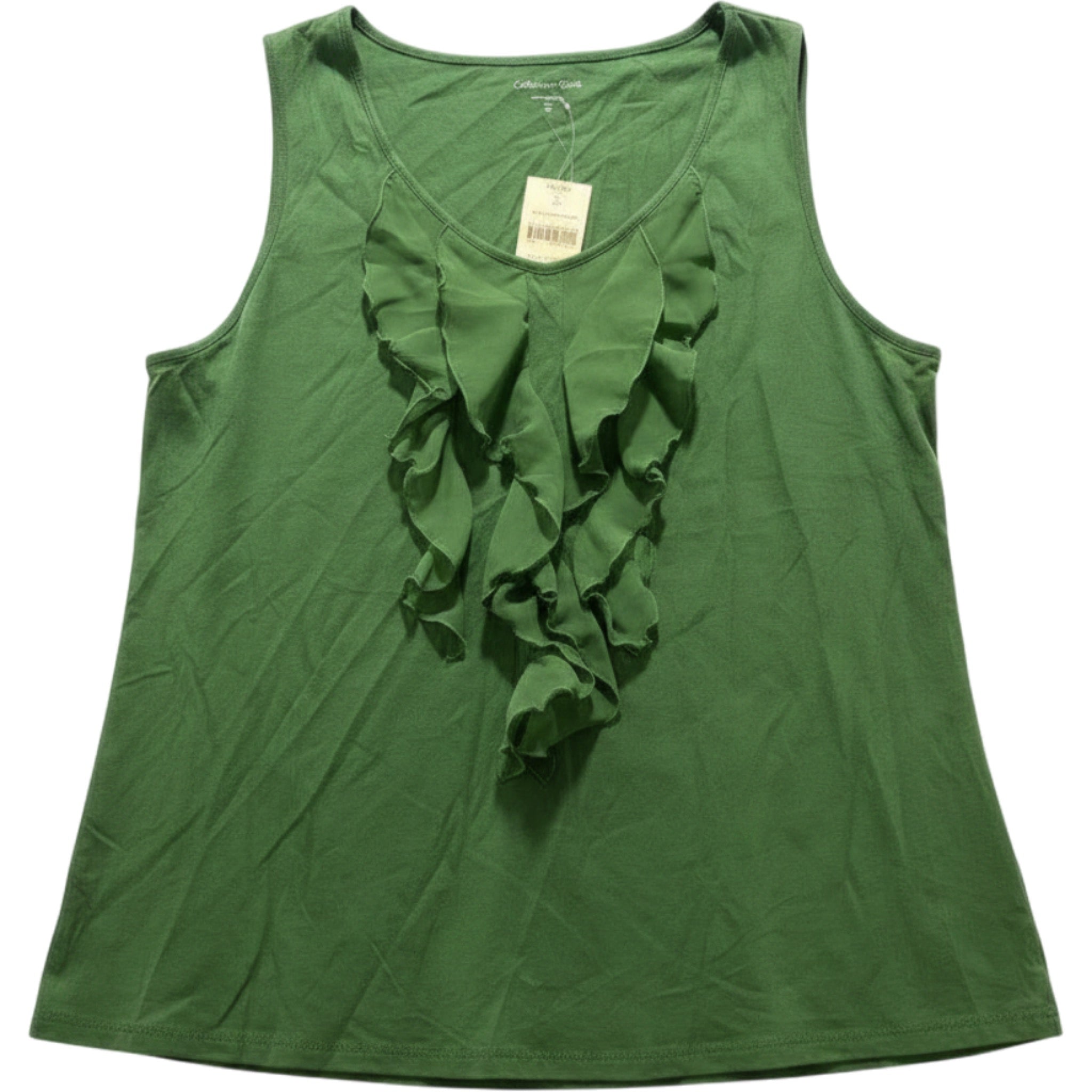 NWT Coldwater Creek Tank Top Womens XL Green Ruffle Front Casual Lightweight