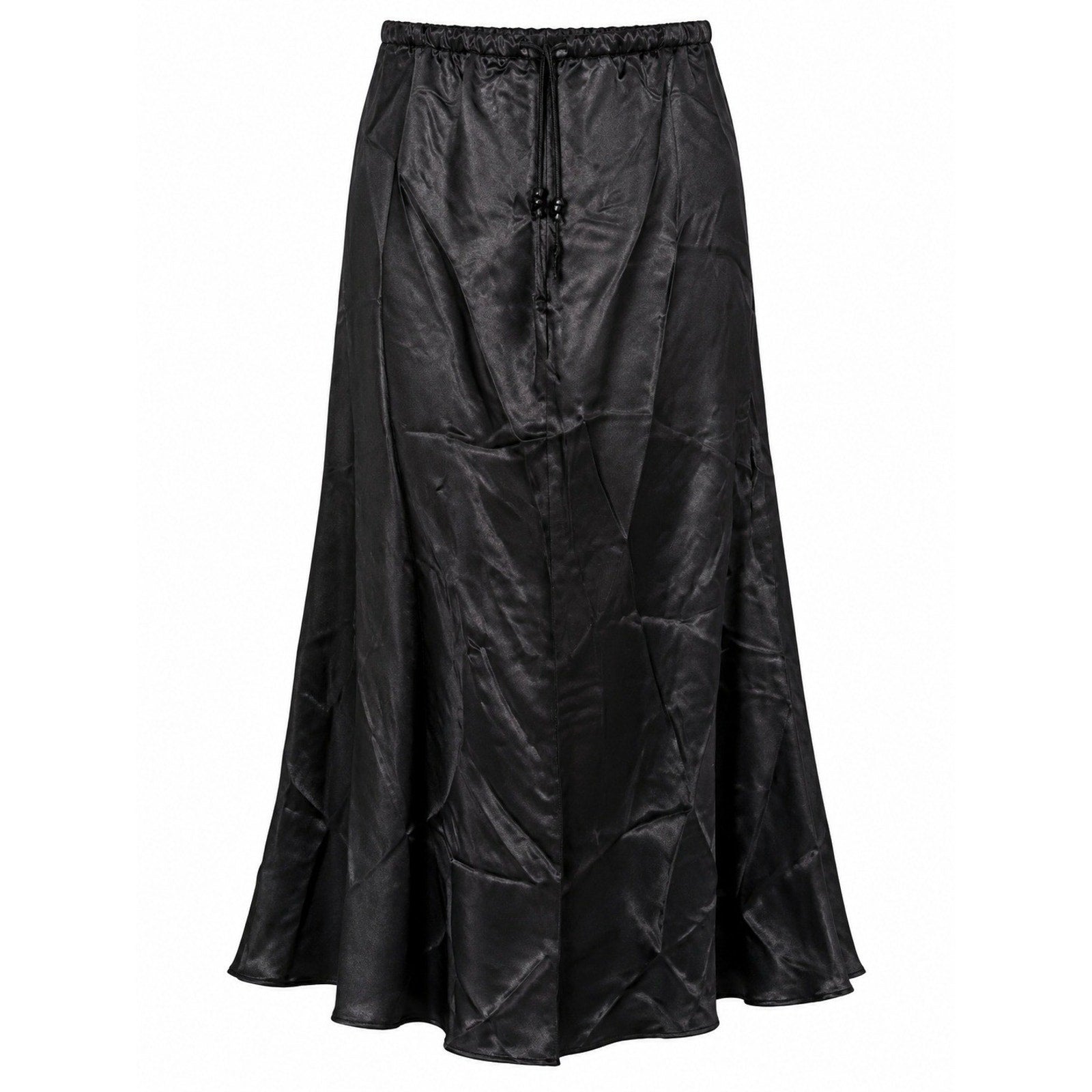 Zara Black Satin A-Line Maxi Skirt Drawstring Waist Size M NEW