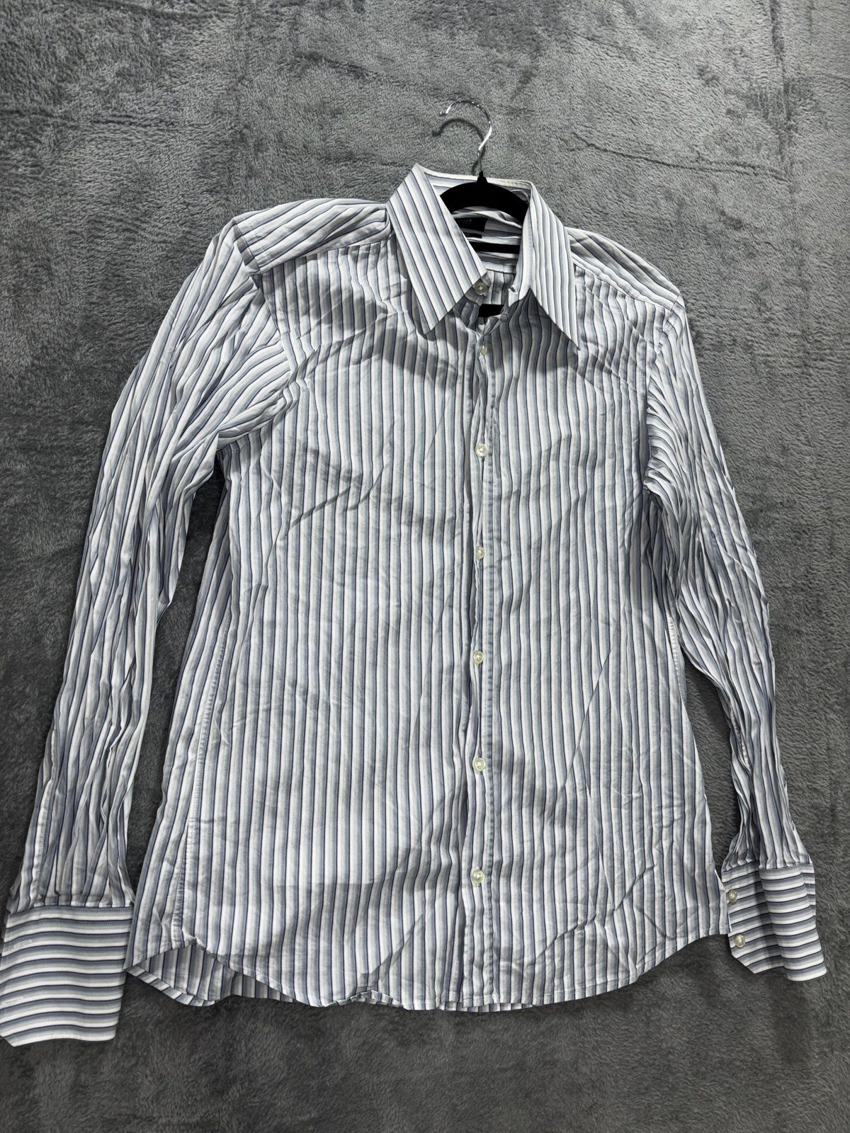 Hugo Boss Men's Blue Gray Stripe Dress Shirt 39/40 M, photo 3 of 10