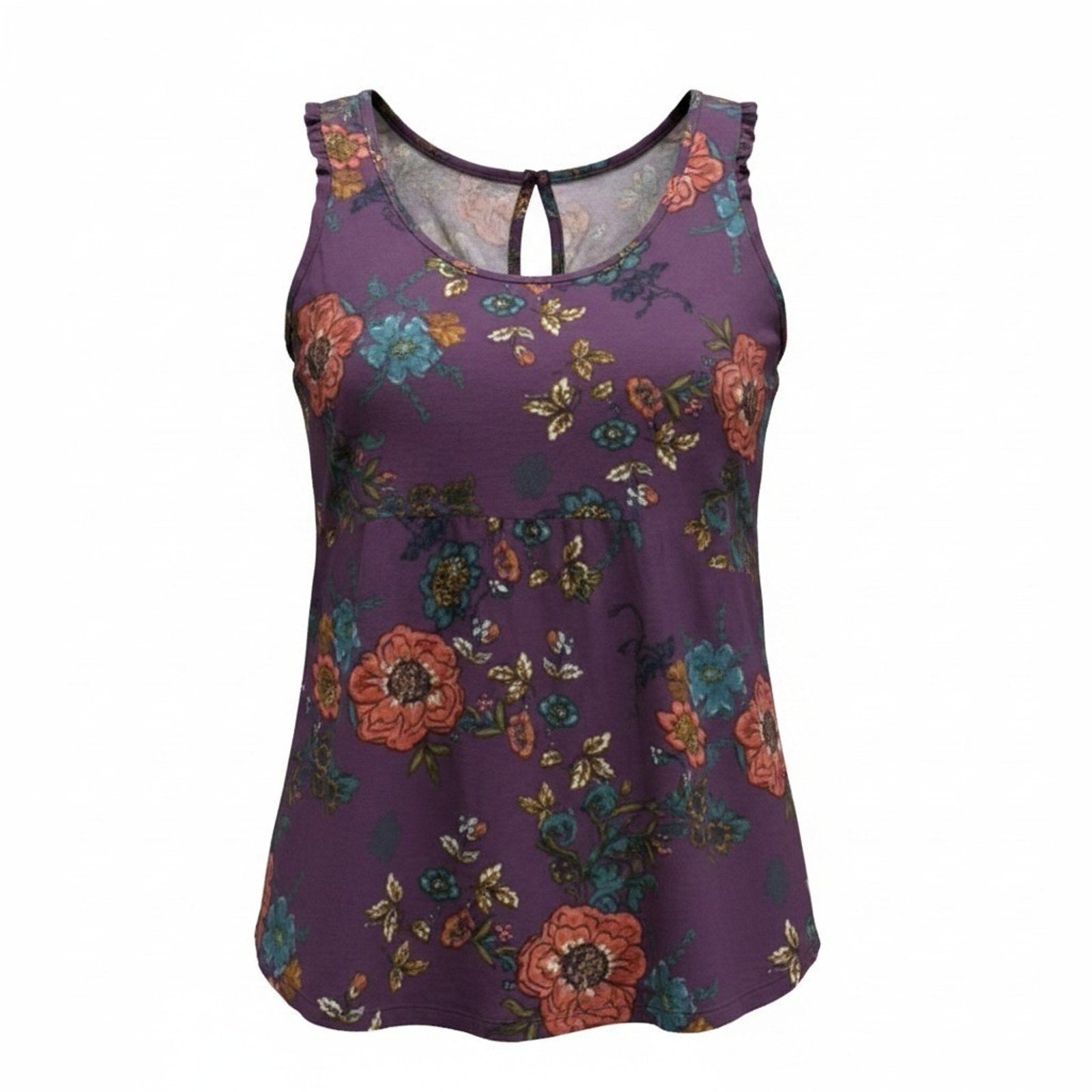 Maurices Purple Floral Babydoll Tank Ruffle Empire Waist Womens L Boho Summer