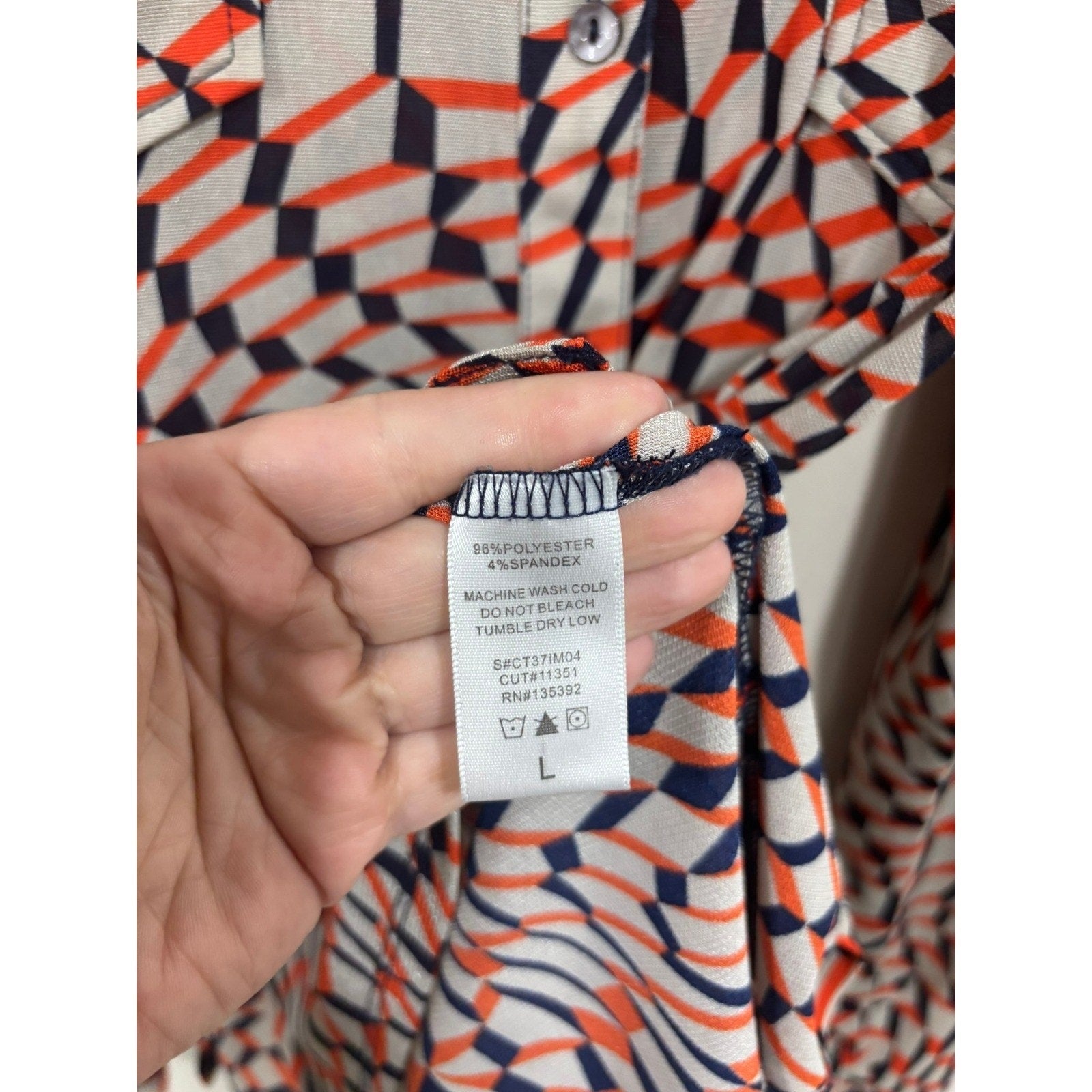 S-Twelve Geometric Print Button Down Blouse Retro Mod Top Large Chic Artsy Bold