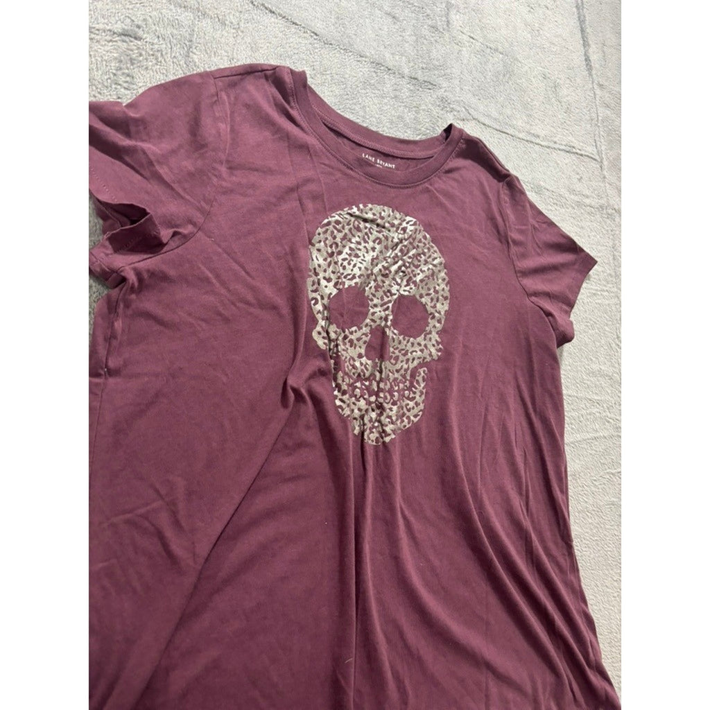 Lane Bryant Purple Skull Leopard Print Graphic Tee Womens 14/16 Plus Rocker
