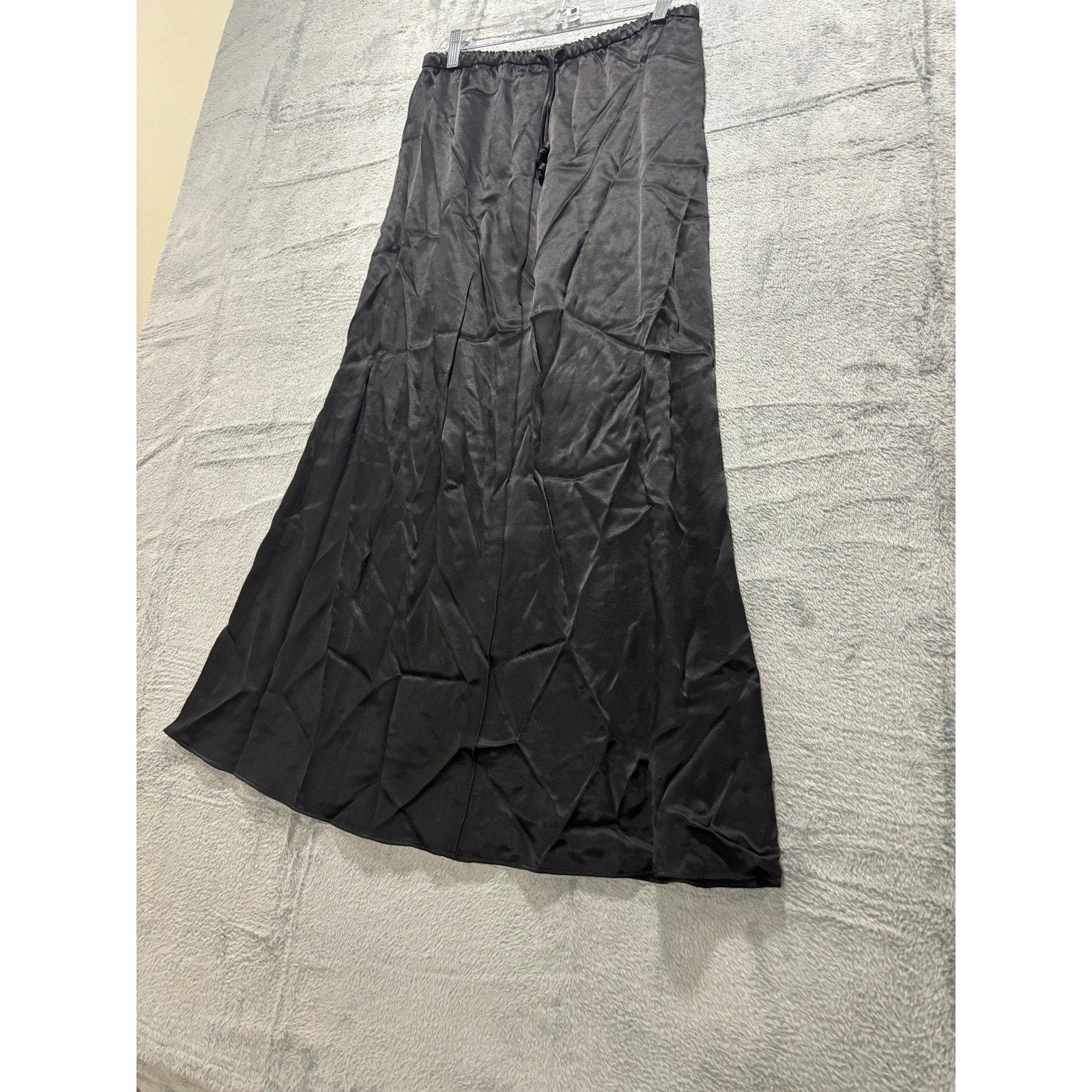 Zara Black Satin A-Line Maxi Skirt Drawstring Waist Size M NEW