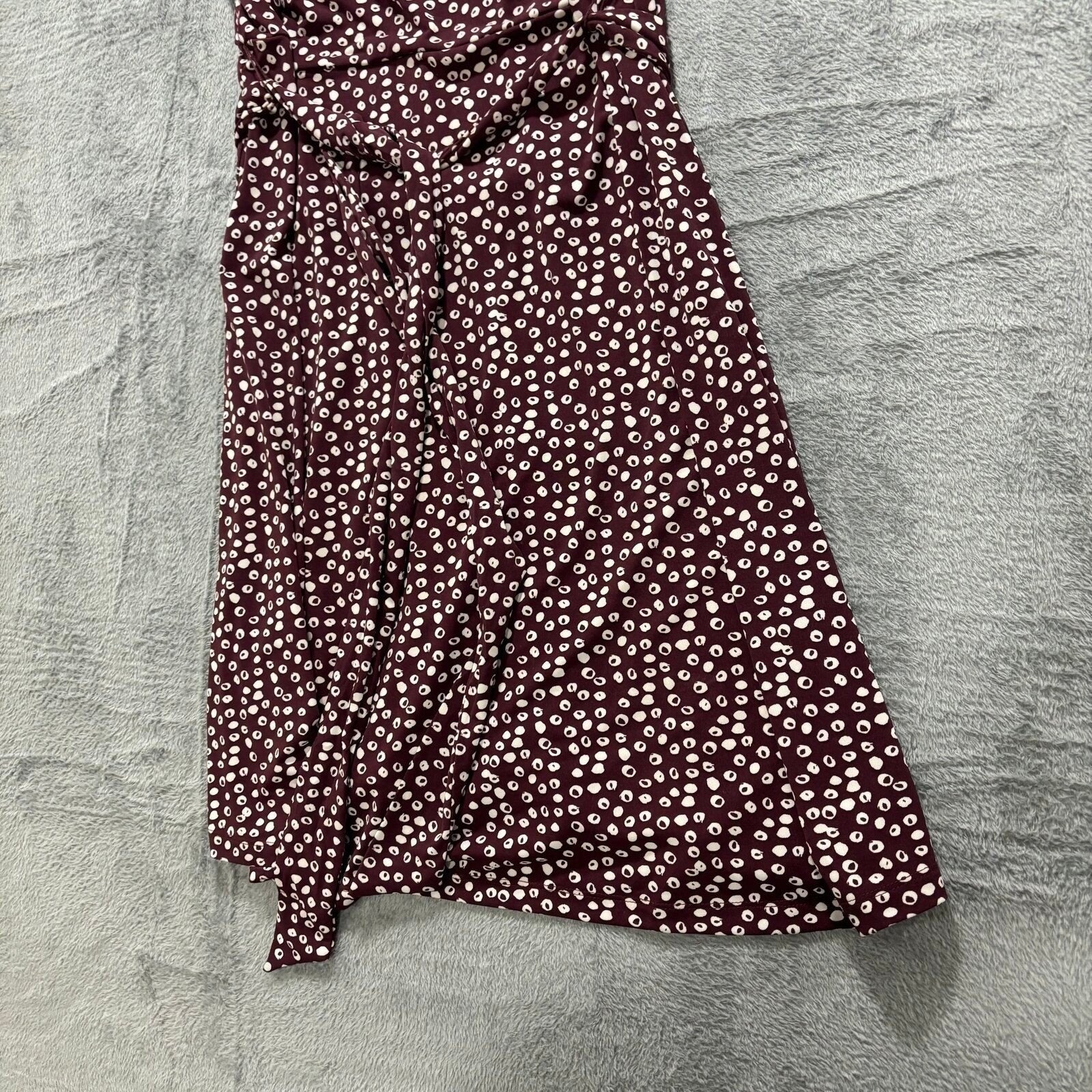 LOFT XL Burgundy White Polka Dot Cowl Neck Womens Dress Casual Vintage Style