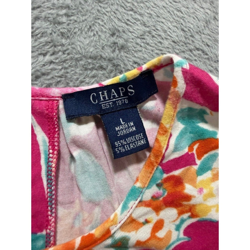 Chaps Womens Pink Floral Sleeveless Pleated Neck Shell Blouse Top Large L