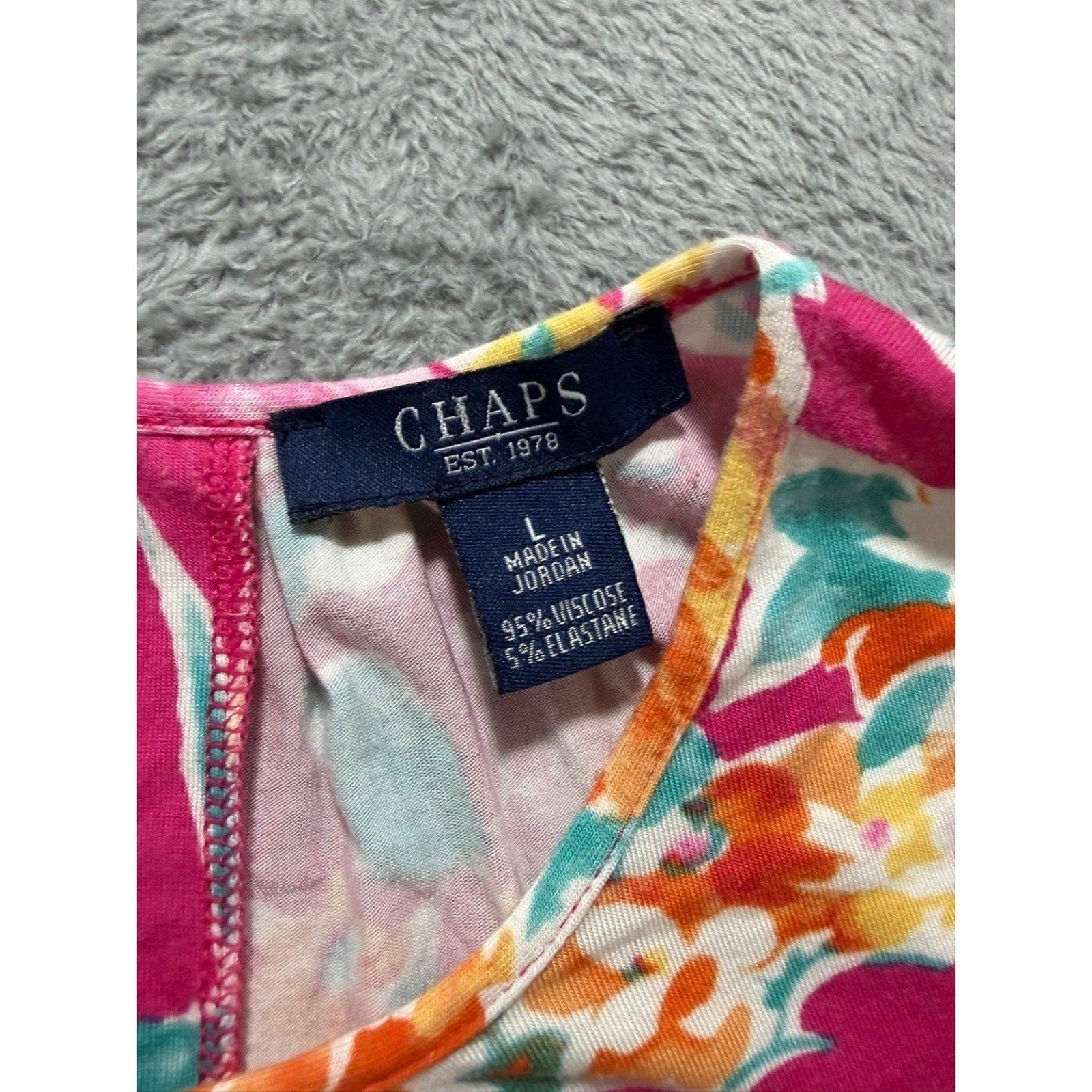 Chaps Womens Pink Floral Sleeveless Pleated Neck Shell Blouse Top Large L