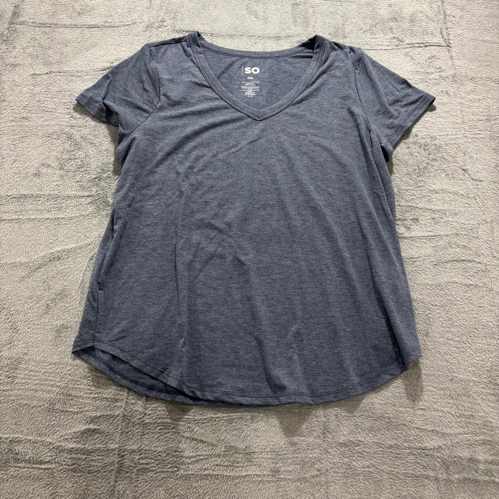 SO Womens XXL Blue V-Neck T-Shirt Casual Athleisure Short Sleeve Tee