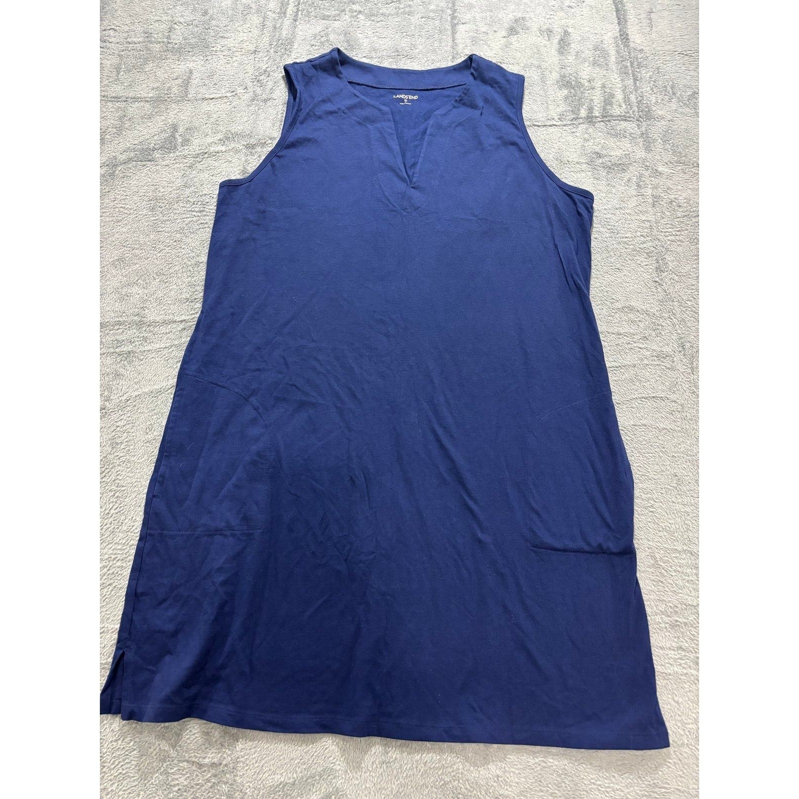 Lands\' End Womens XL Navy Blue Sleeveless V-Neck Shift Dress Casual Coastal