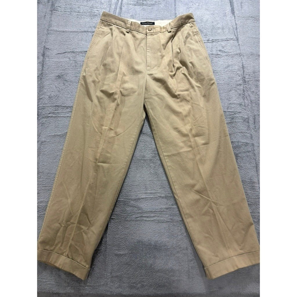 Banana Republic Chino Pants Mens 35x30 Khaki Pleated Straight Leg Cotton