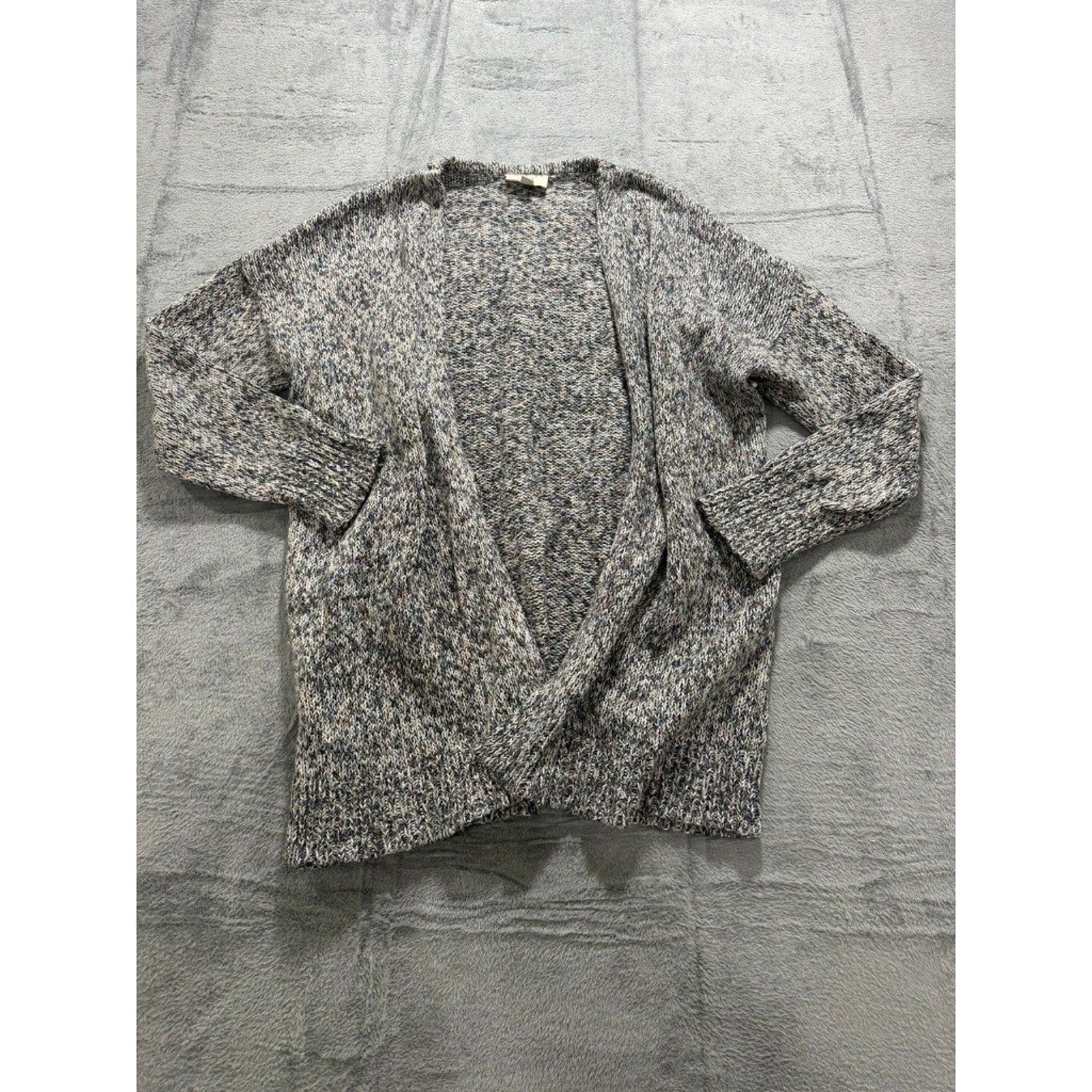 LOFT Outlet Womens Gray Marled Knit Open Front Cardigan Sweater Large Confetti