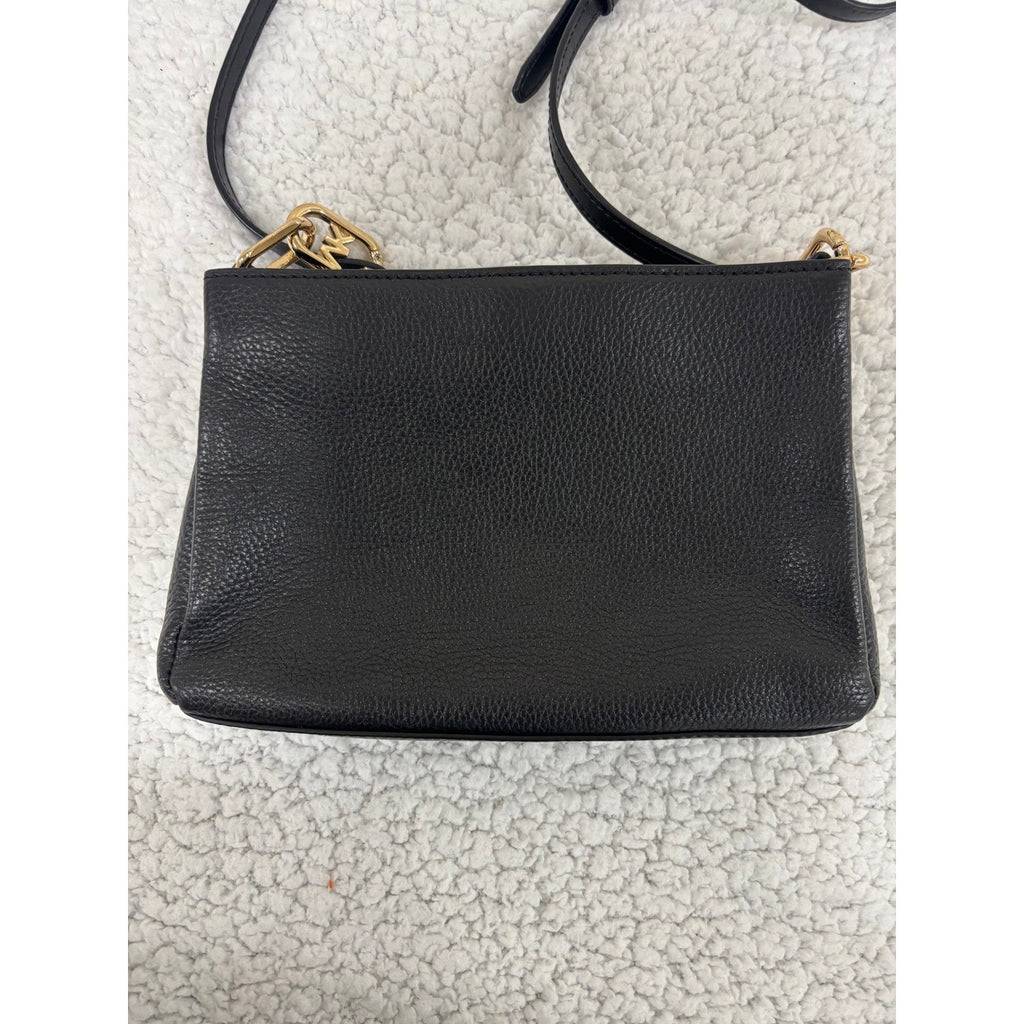 Michael Kors Small Black Pebbled Leather Crossbody Bag Purse Gold Logo Classic