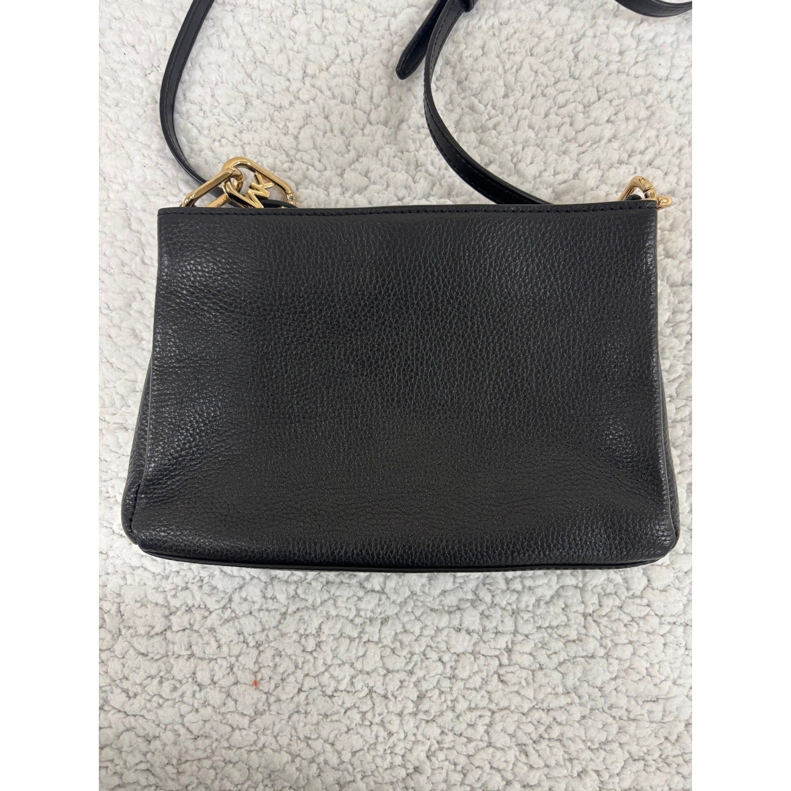 Michael Kors Small Black Pebbled Leather Crossbody Bag Purse Gold Logo Classic