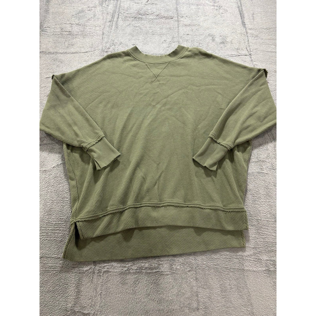 Aerie Womens M Olive Green Waffle Knit Pullover Sweater Oversized Casual Cozy
