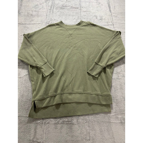 Aerie Womens M Olive Green Waffle Knit Pullover Sweater Oversized Casual Cozy